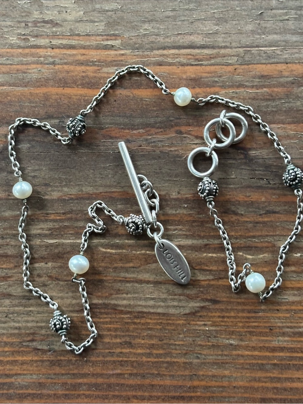 Vintage Lois Hill Pearl and Sterling Silver Station Necklace